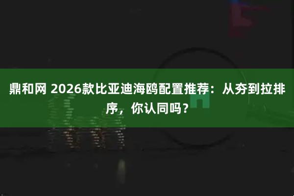 鼎和网 2026款比亚迪海鸥配置推荐：从夯到拉排序，你认同吗？